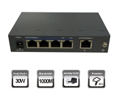 5x10/100/1000Base-T (4st PoE+), Max budget 60W