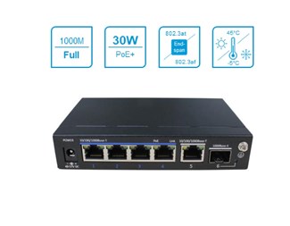 5x10/100/1000Base-T (4st PoE+), SFP/RJ45, Max budget 60W