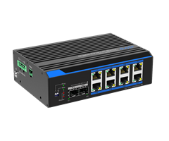 8 x 10/100/1000TX PoE 30W, 2 x Gigabit SFP (DIN-strømforsyning)