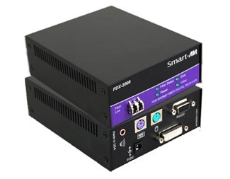 DVI-I (DVI/VGA), USB HiD, lyd, RS232, multimode fiber