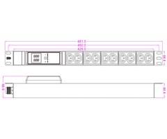 10xIEC320-C13-utganger, 16A, 1xDIN49441 inngang, 19 ''