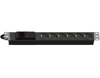 7xDIN49440 utganger, 1xIEC320-C14 10A inngang, 19''