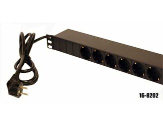6xDIN49440 utganger, 1xIEC60309 16A inngang, 19 ''