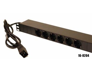 6xDIN49440 utganger, 1xIEC60309 16A inngang, 19 ''