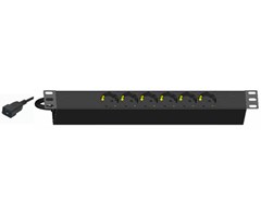 6xDIN49440 utganger, 1xIEC320-C20 16A inngang, 19''