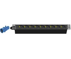 9x Schuko ut, Blåhand. 16 A inn 19"