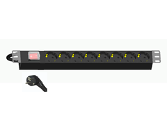 8x Schuko ut, Schuko 16A in, strömbryt. 19'', 3m kabel