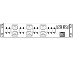 6 x C19 & 3C14-uttak, trefaset 3 x 32 A, én kabel rød kontakt