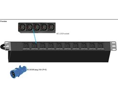 10xIEC320-C13 utganger, 1xDIN49441 (schuko) 16A inngang, 19''