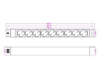 9 x Schuko, 16A in, Open end. 19'' 6m kabel
