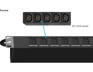 14xIEC320-C13 utganger, 1xIEC320-C14 10A innganger,