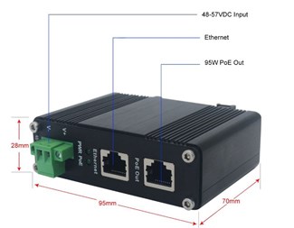 PoE++ Injektor, 10/100/1000Base-T, 90 W ut, 48–57 V inn