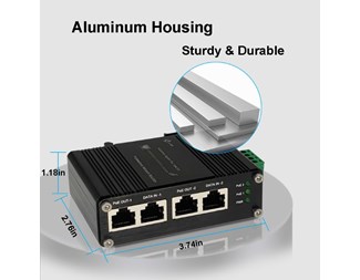 PoE-injektor, 10/100/1000Base-T, Max 60 W ut, 12–48 V DC inn