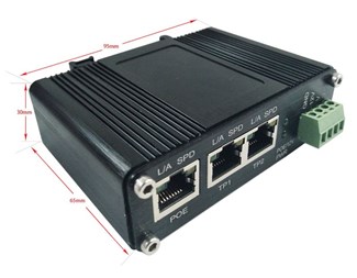 IEEE 802.3af/at PoE inn, 20 W og 12 V DC (skrueterminal) ut, DIN