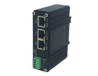 IEEE 802.3af/at PoE inn, 20 W og 12 V DC (skrueterminal) ut, DIN