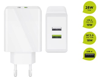 USB Lader 2xUSB-A totalt 28W QC3.0