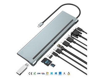 Docking Station 12 i 1 USB-C™ Hub VGA HDMI DP RJ45 with Mic