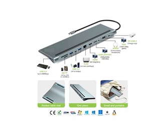 Docking Station 12 i 1 USB-C™ Hub VGA HDMI DP RJ45 with Mic