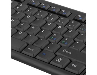 Tastatur og mus, nordisk, trådløst USB, svart.