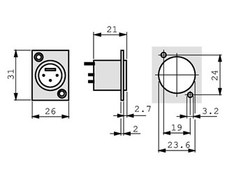 XLR chassis 3-polt Hane NEUTRIK