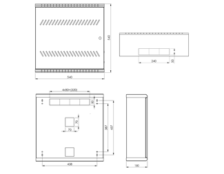 19" 3+4HE, dybde 180 mm ventilert metalldør, grå