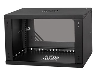 19" 6HE, dybde 350 mm glassdør, svart