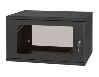 19" 6HE, dybde 350 mm glassdør, svart