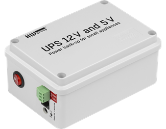 UPS for 12 V- og 5 V-produkter. Alarmer ved strømbrudd