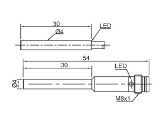 M8 anslutning, 0,8mm NO, PNP, Induktiv sensor