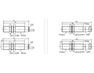 Non flush, 12mm cylinder, distans 4mm, NO, PNP, M12 gäng