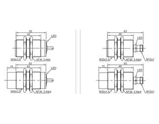 30mm cylinder, distans 15mm, NO, PNP,  2m kabel