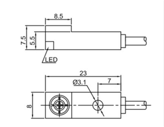 Non flush, distans 2,5mm, NC, PNP, 2m kabel