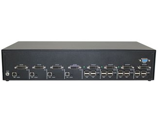 4-port DVI-D Matrix KVM Switch, lyd, USB 2.0, fire brukere
