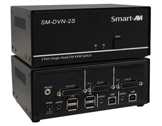 2 DVI-I inn, 1 DVI-I ut, lyd og USB 2.0-støtte