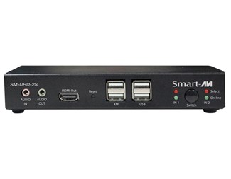 2 HDMI inn, 1 HDMI ut, lyd og USB 2.0-støtte