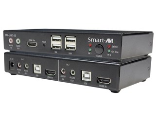 2 HDMI inn, 1 HDMI ut, lyd og USB 2.0-støtte