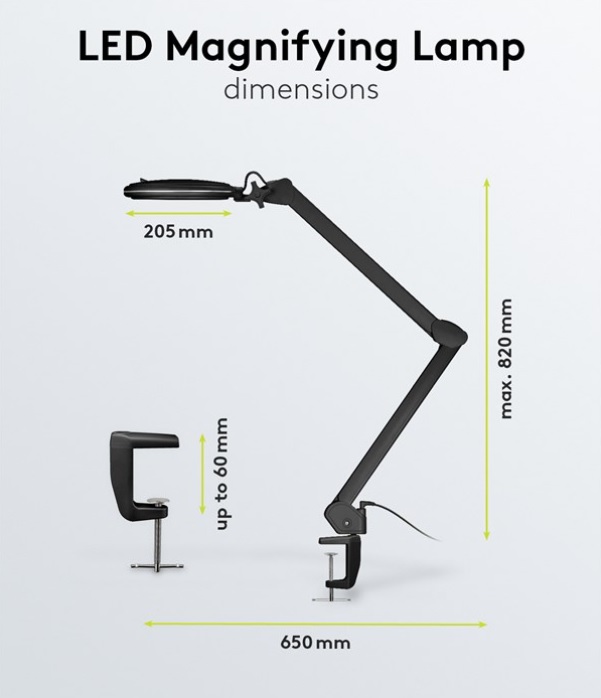 20116017 Sort LED Lupelampe 10W 800lm forstørrelseslampe 127mm linse 64986 Nexlan 010.jpg