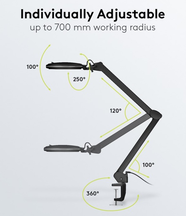 20116017 Sort LED Lupelampe 10W 800lm forstørrelseslampe 127mm linse 64986 Nexlan 011.jpg