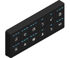 Horisontell layout med blå funktionsbelysning