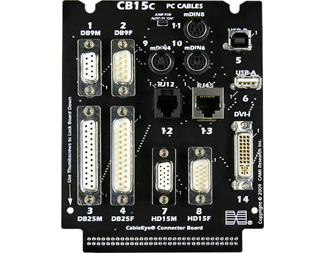 DB9, DB25, HD15, RJ12, Minidin6, Centr.36